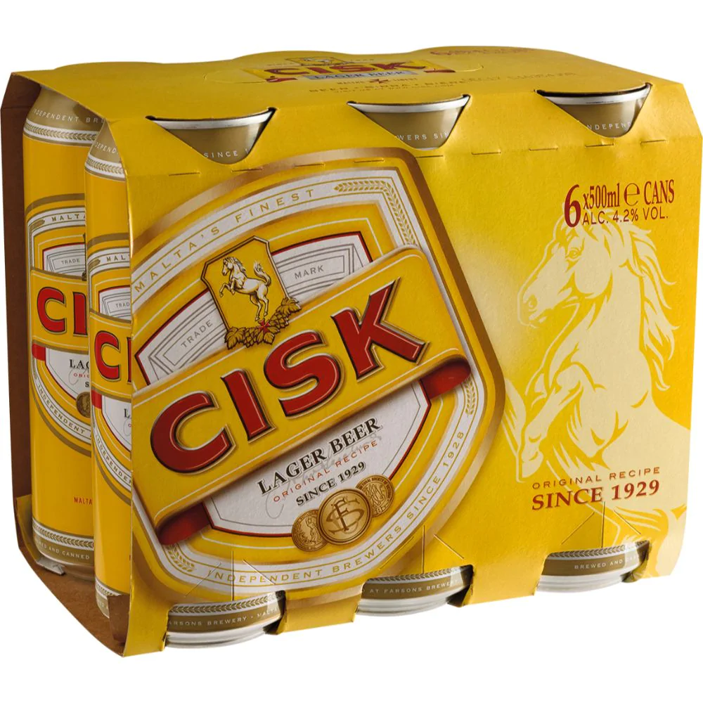 Cisk Lager Bier 6er-Pack mit 330-ml-Dosen im gelben Karton