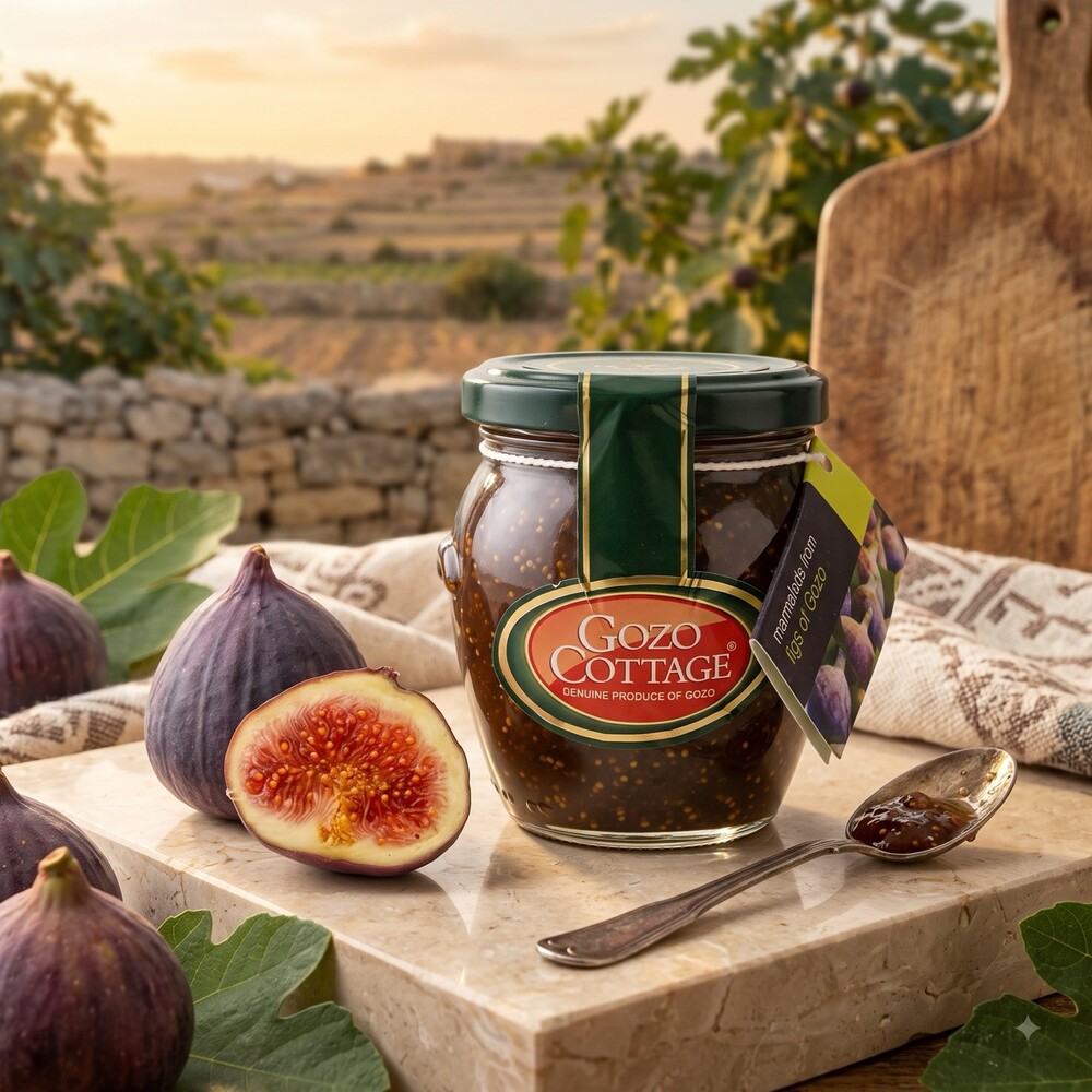 GC Fig Jam Large Gozo Cottage Feigenmarmelade im 220-g-Glas mit aufgeschnittenen frischen Feigen