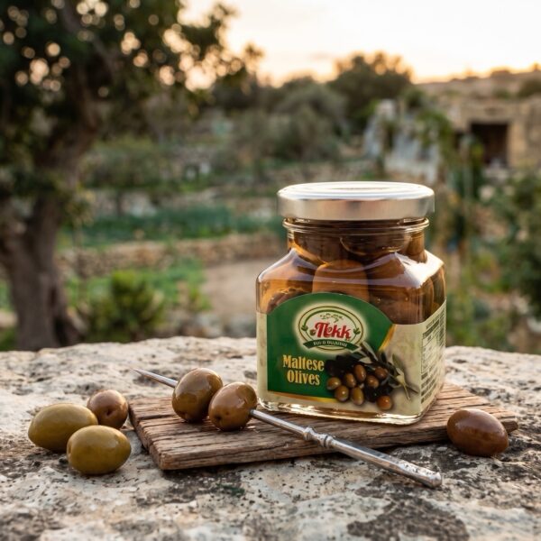 Maltese Olives von It-Tokk, Oliven in Salzlake im Glas mit grünen Oliven