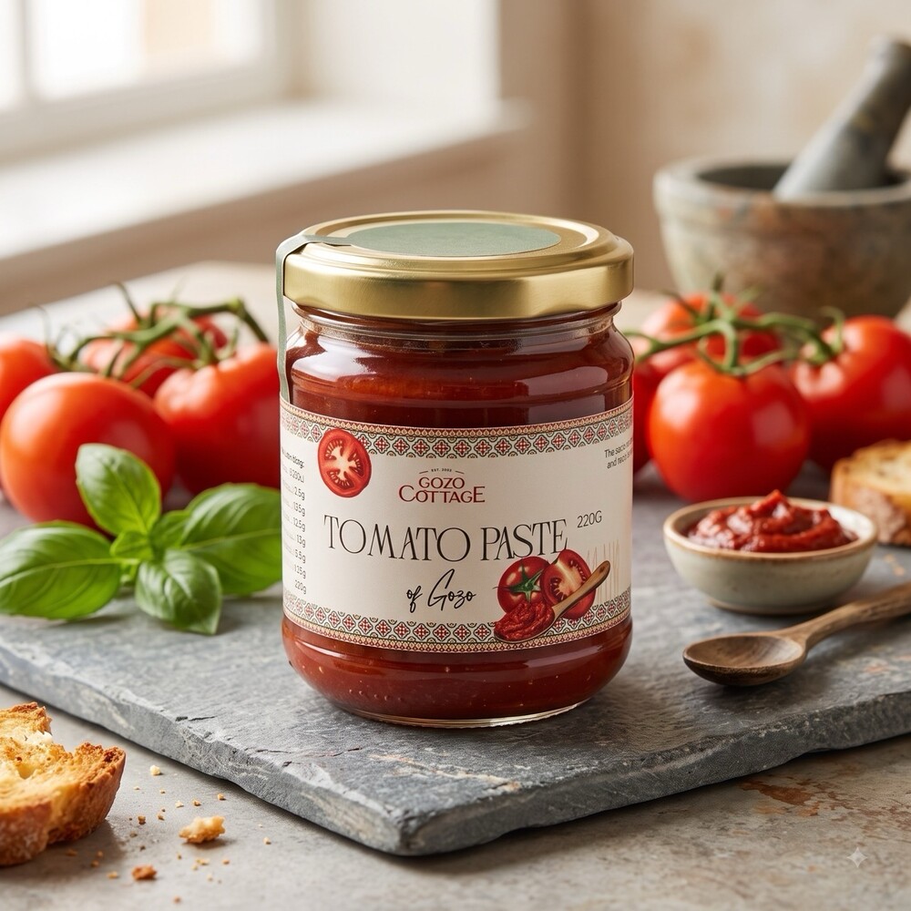 Tomatenmark 1 Large Gozo Cottage Kunserva Tomatenmark im 220-g-Glas mit Tomaten und Röstbrot