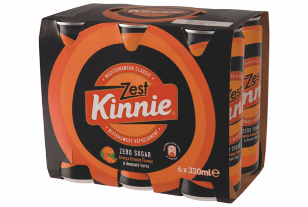 Kinnie Zest 6er-Pack mit 330-ml-Dosen im orange-schwarzen Karton