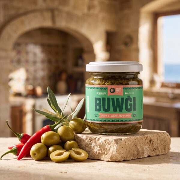 Buwgi Tapenade aus Oliven, Sultaninen und gruenen Chilis