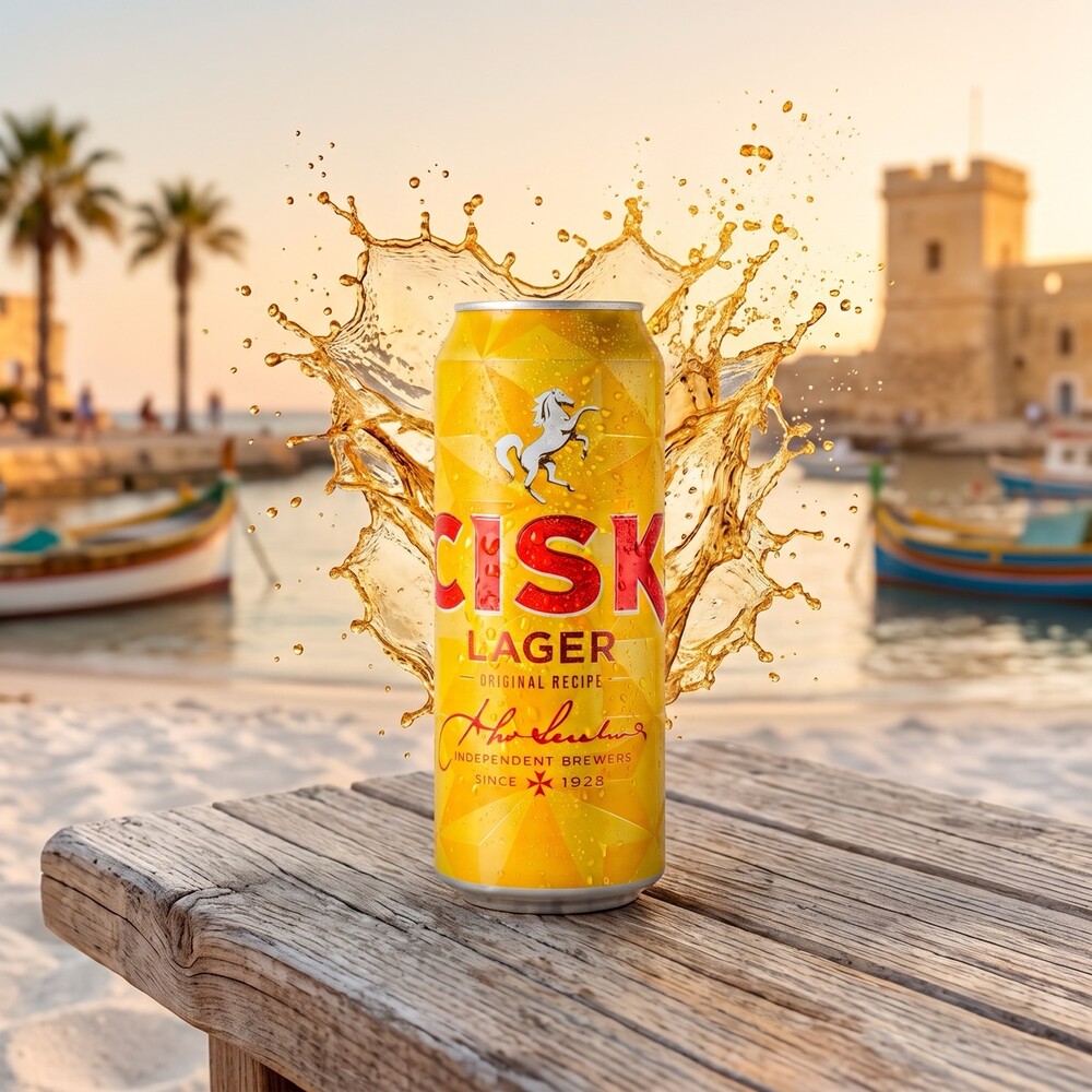 Cisk Lager Dose am Strand Cisk Lager Dose 500 ml am Strand von Malta