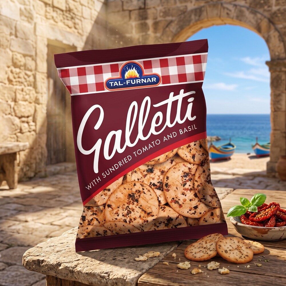 Galletti mit getrockneter Tomate und Basilikum 70g Tal-Furnar Galletti Cracker mit getrockneter Tomate und Basilikum, 70 g