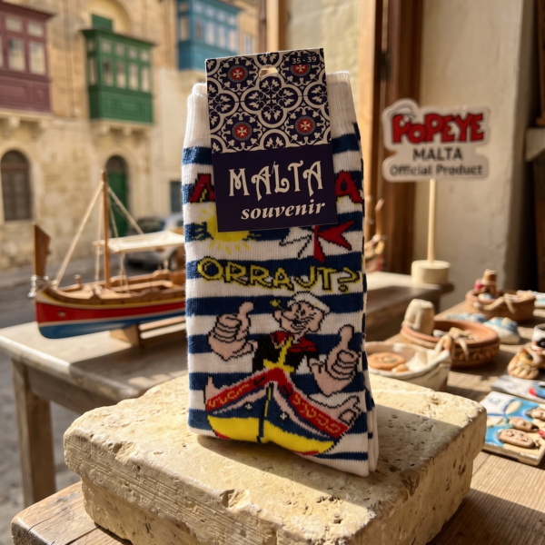 Malta Socken mit Popeye-Motiv als Souvenir aus Malta
