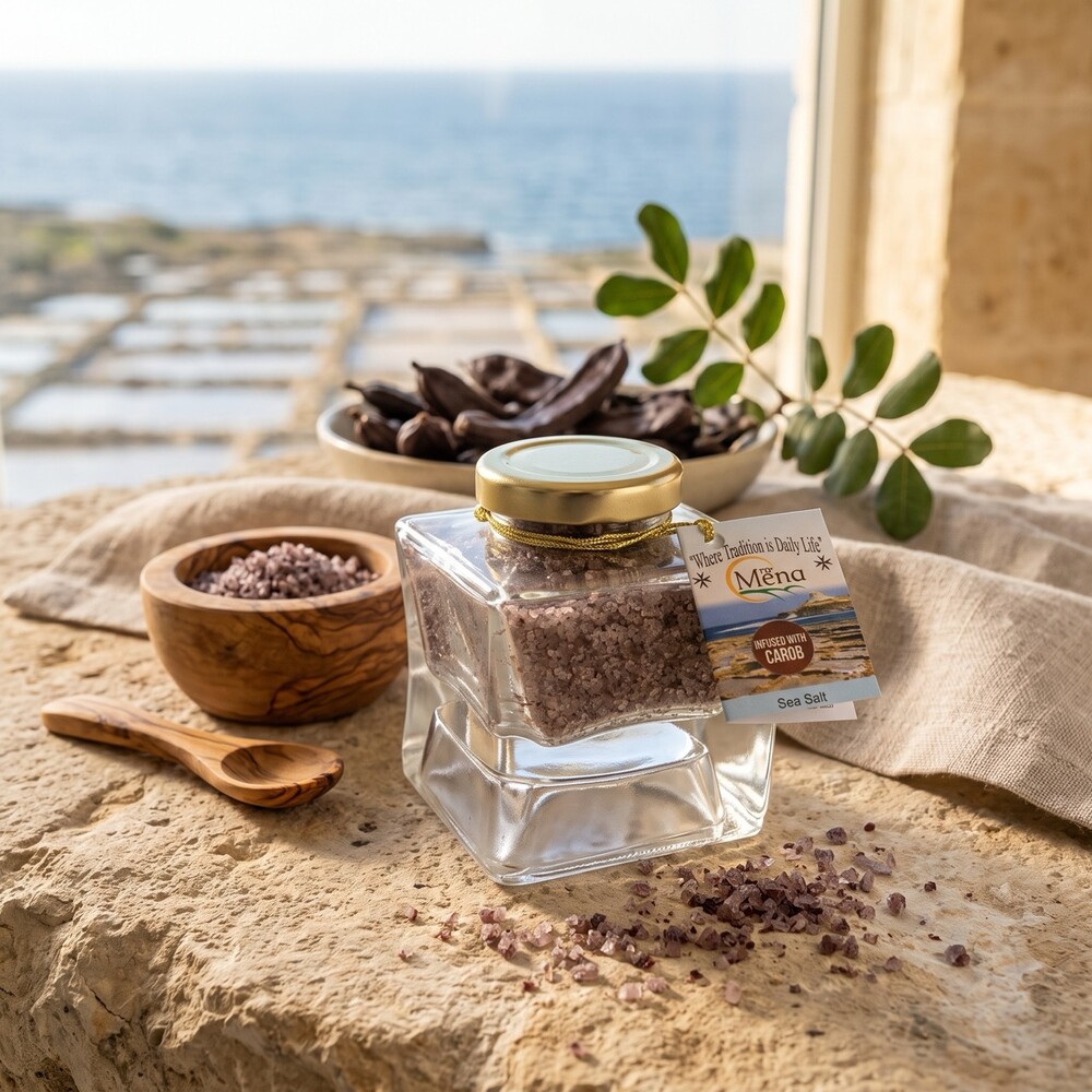 Meersalzflocken mit Johannisbrot 75g Ta Mena Meersalzflocken mit Johannisbrot, 75 g von den Salzpfannen auf Gozo