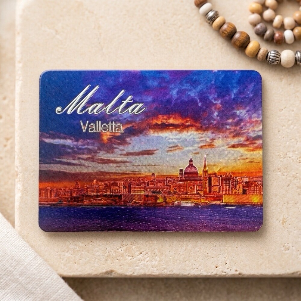 Kühlschrankmagnet Malta – Valletta im Abendhimmel Kühlschrankmagnet Malta mit Valletta im violetten Abendhimmel